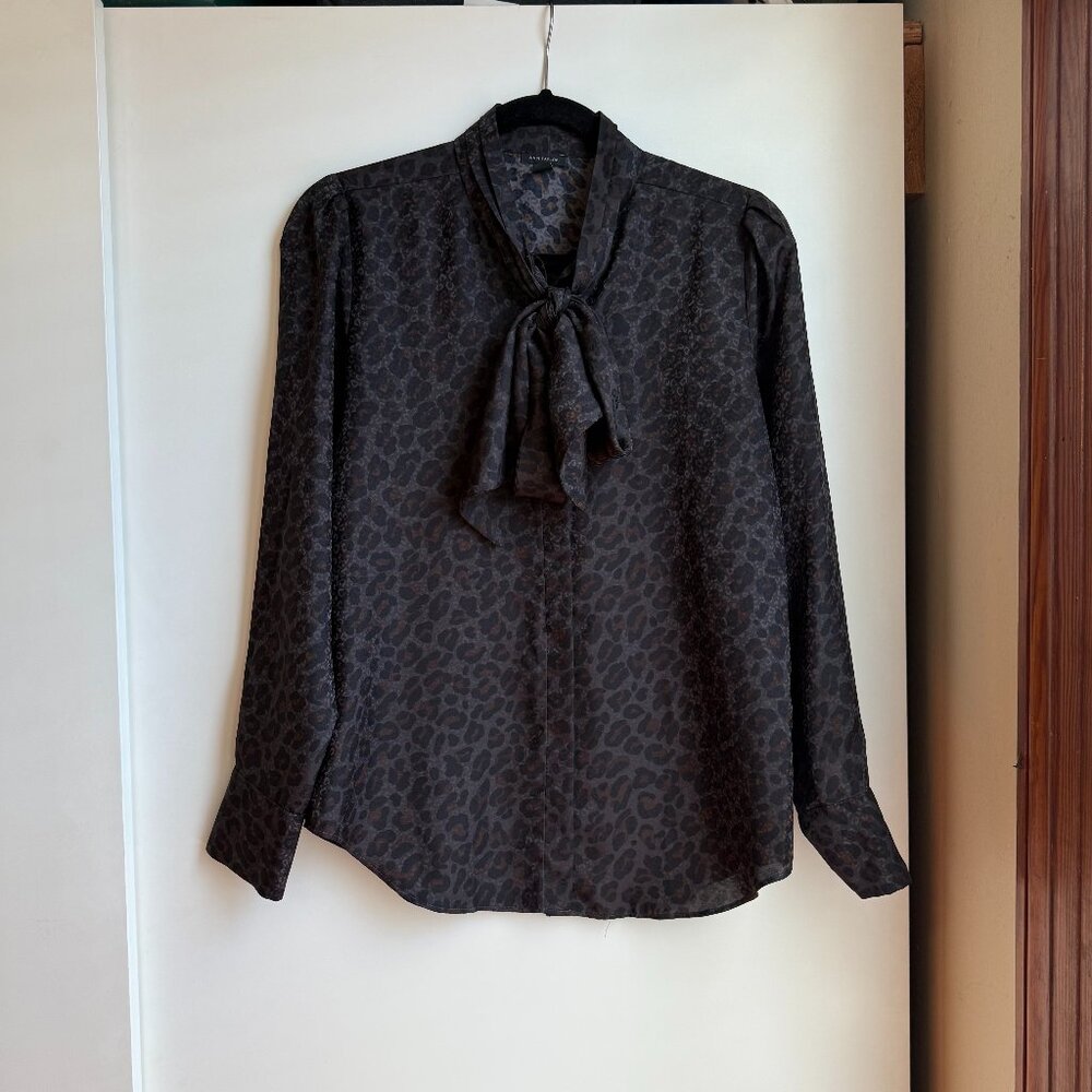 Ann Taylor Animal Print Tie V-Neck Popover (Size Small)